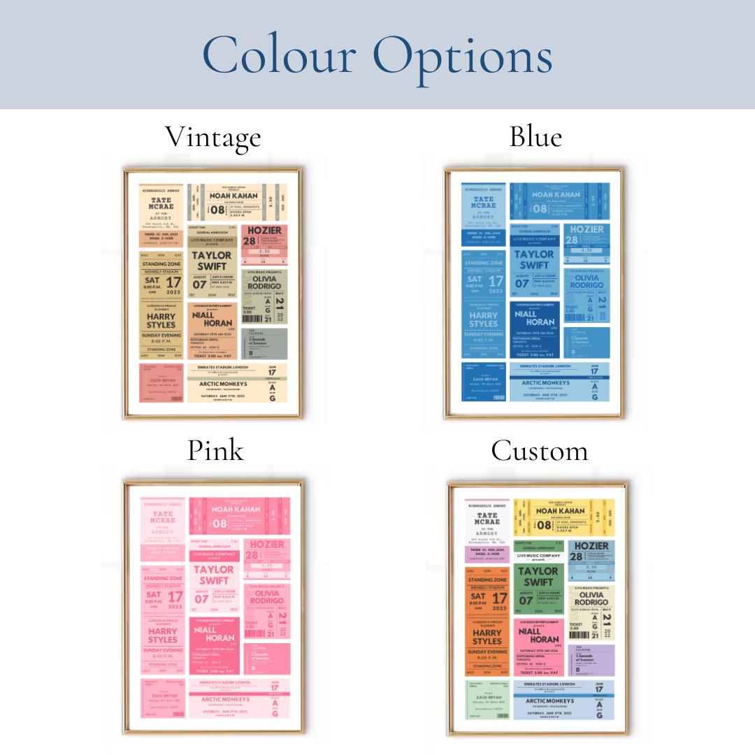 The Personalisation of the festival art comes in various colours. Pink, Blue, Vintage style or custom for your preference