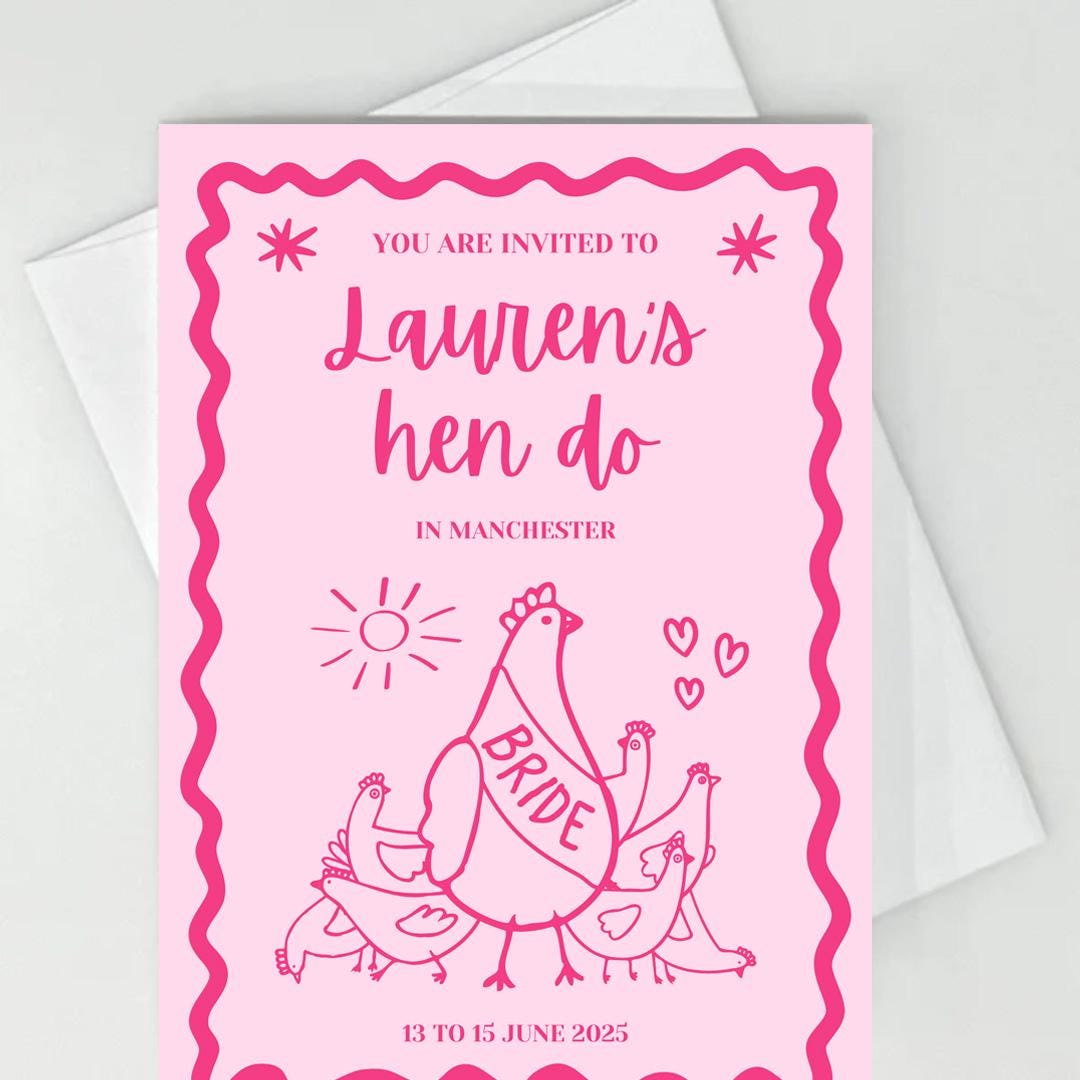 A digital Hen Do Invite Proposal Card. Fully Customisable and custom to you event. All you need is canva to pick your text, colours and style. Perfect for Hen do Hens Party Bridal Invitations.