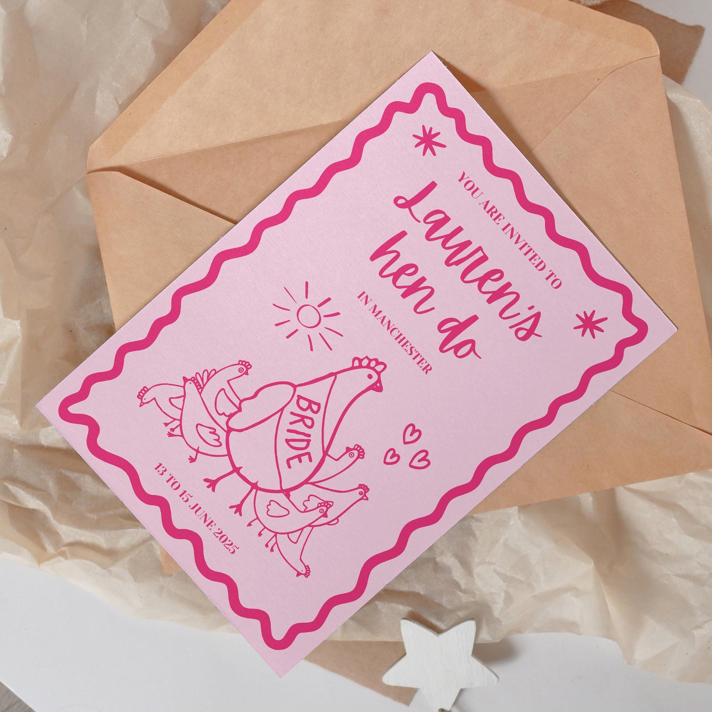 A digital Hen Do Invite Proposal Card. Fully Customisable and custom to you event. All you need is canva to pick your text, colours and style. Perfect for Hen do Hens Party Bridal Invitations.