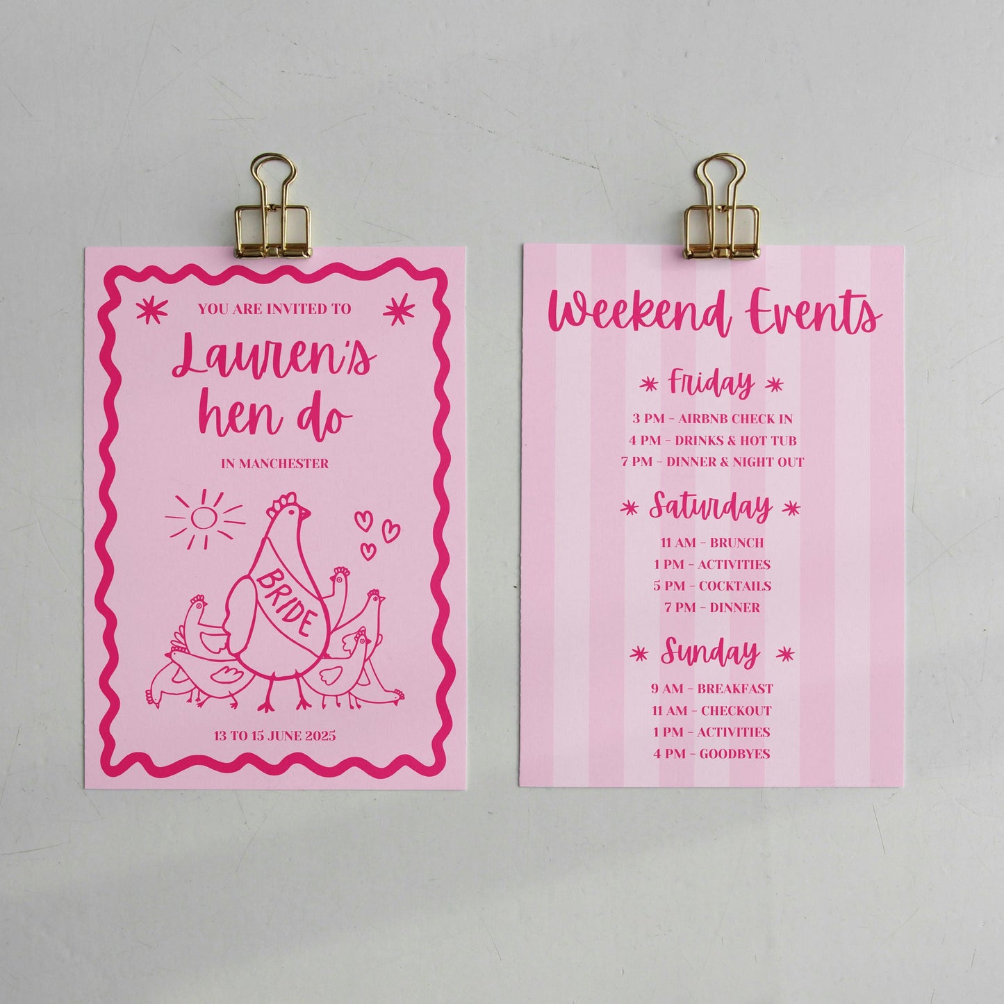A digital Hen Do Invite Proposal Card. Fully Customisable and custom to you event. All you need is canva to pick your text, colours and style. Perfect for Hen do Hens Party Bridal Invitations.