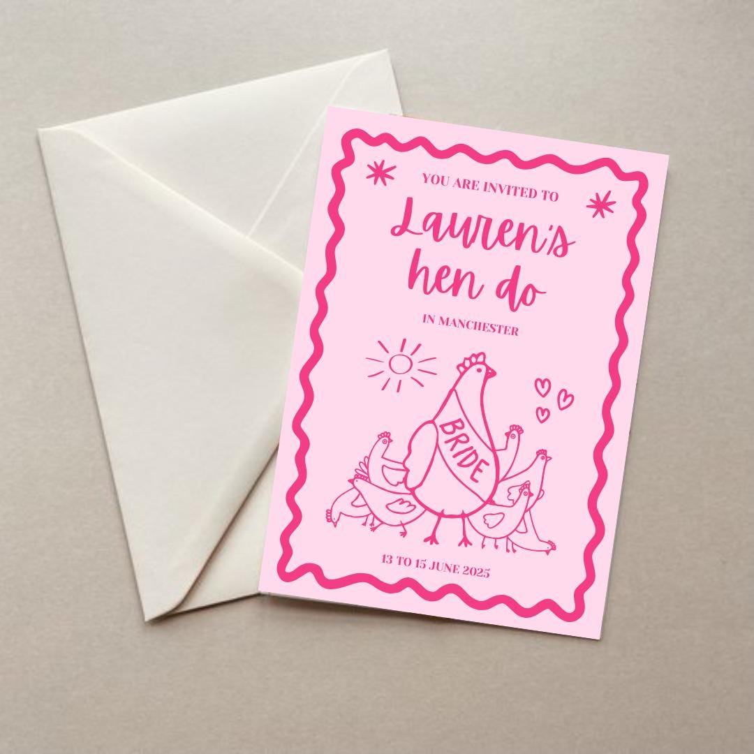 A digital Hen Do Invite Proposal Card. Fully Customisable and custom to you event. All you need is canva to pick your text, colours and style. Perfect for Hen do Hens Party Bridal Invitations.