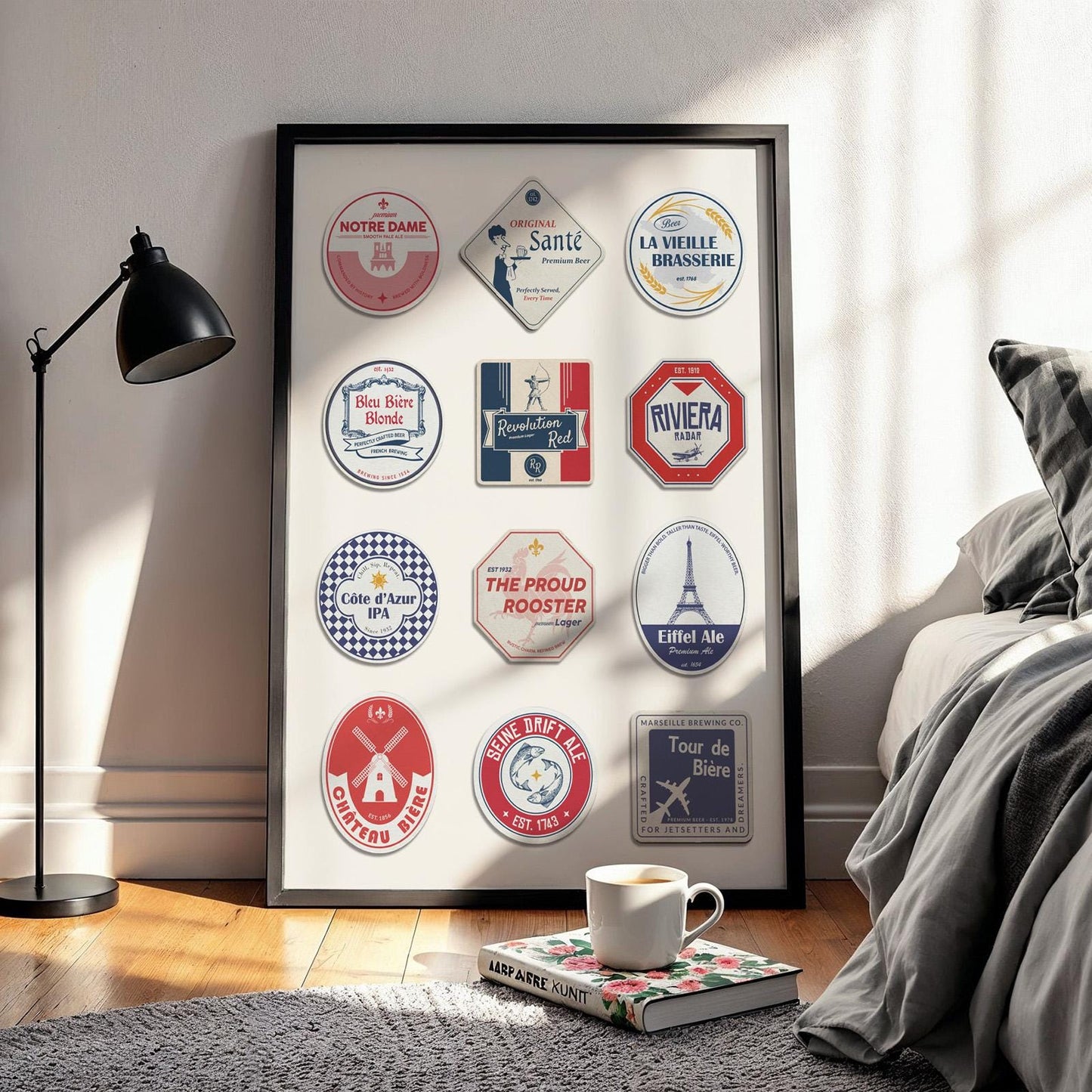 printable Eiffel tower coaster print with Paris traditions, perfect gift for beer lovers and travellers.