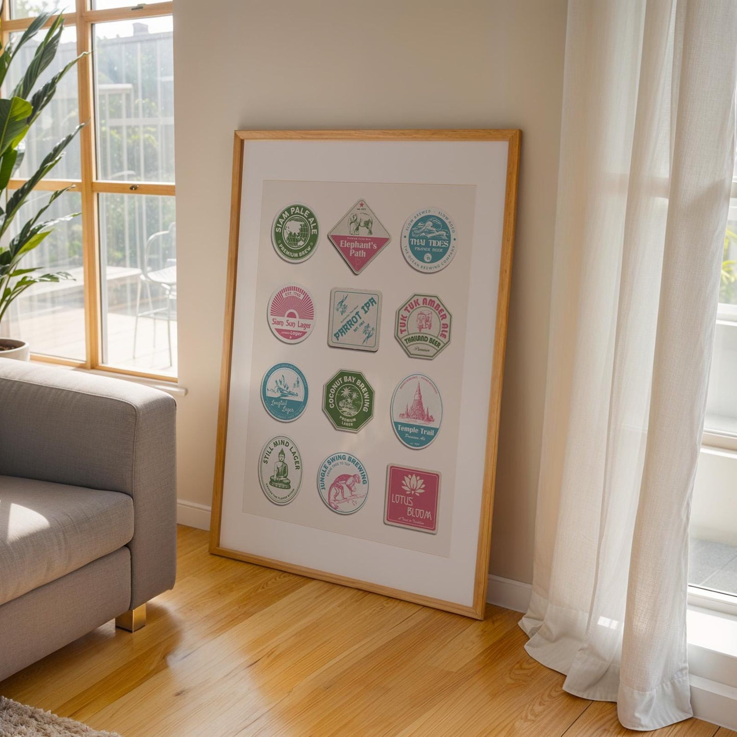 Digital printable Asia traveller print with Bangkok, Chiang Mai landmarks, perfect pub gift for travellers.