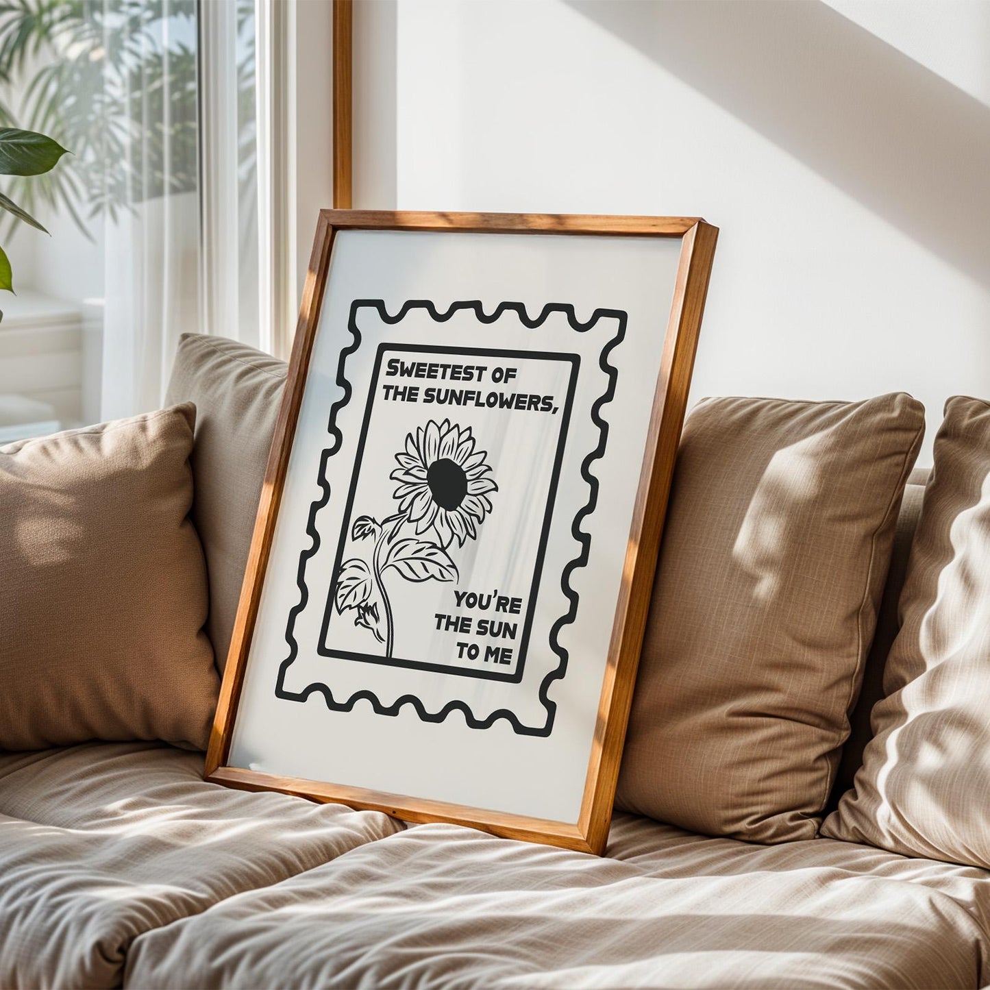 Quick digital file of cowgirl lyric poster with sunflower drawing and trendy black stamped edge design.