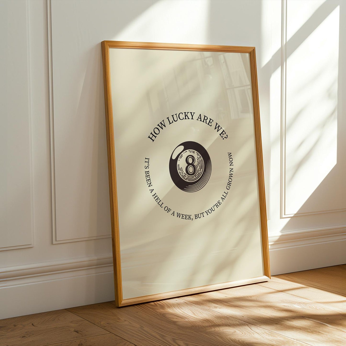 How lucky are we lyric poster with clean eight ball design, instant digital gift for country fans.
