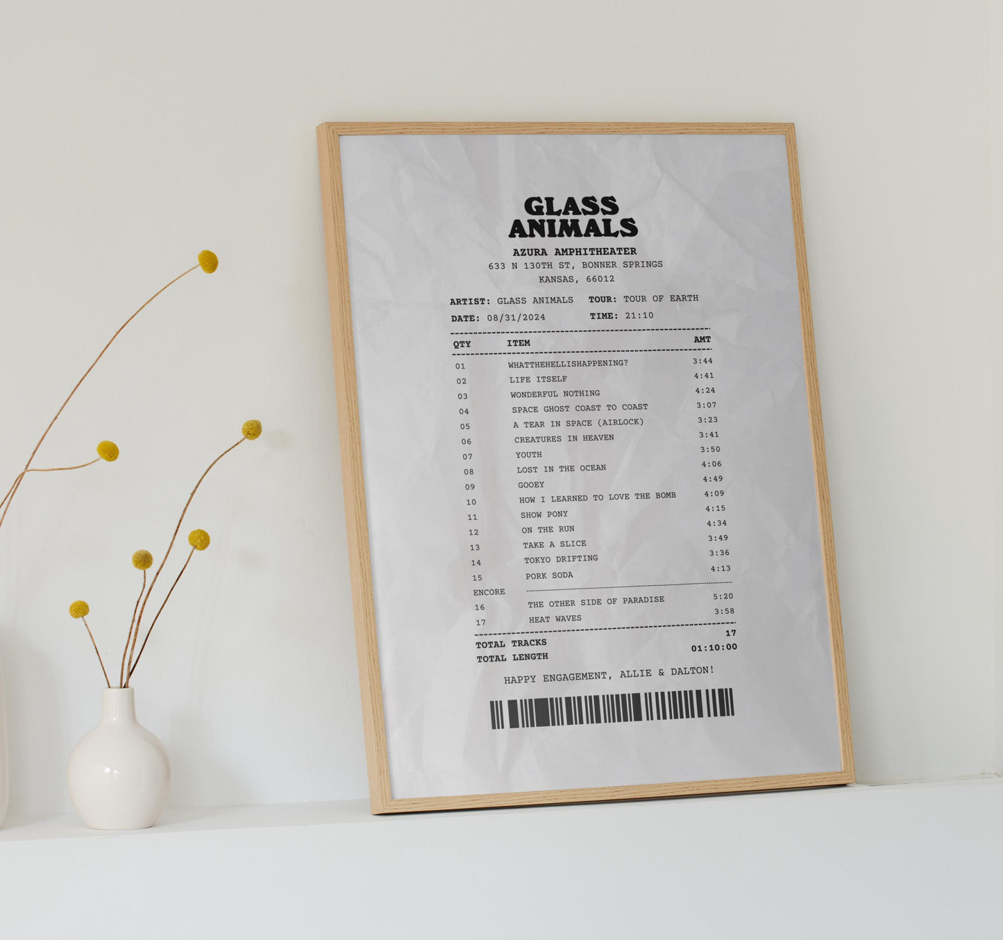 Concert memory printable custom setlist poster digital format for music lovers and fans