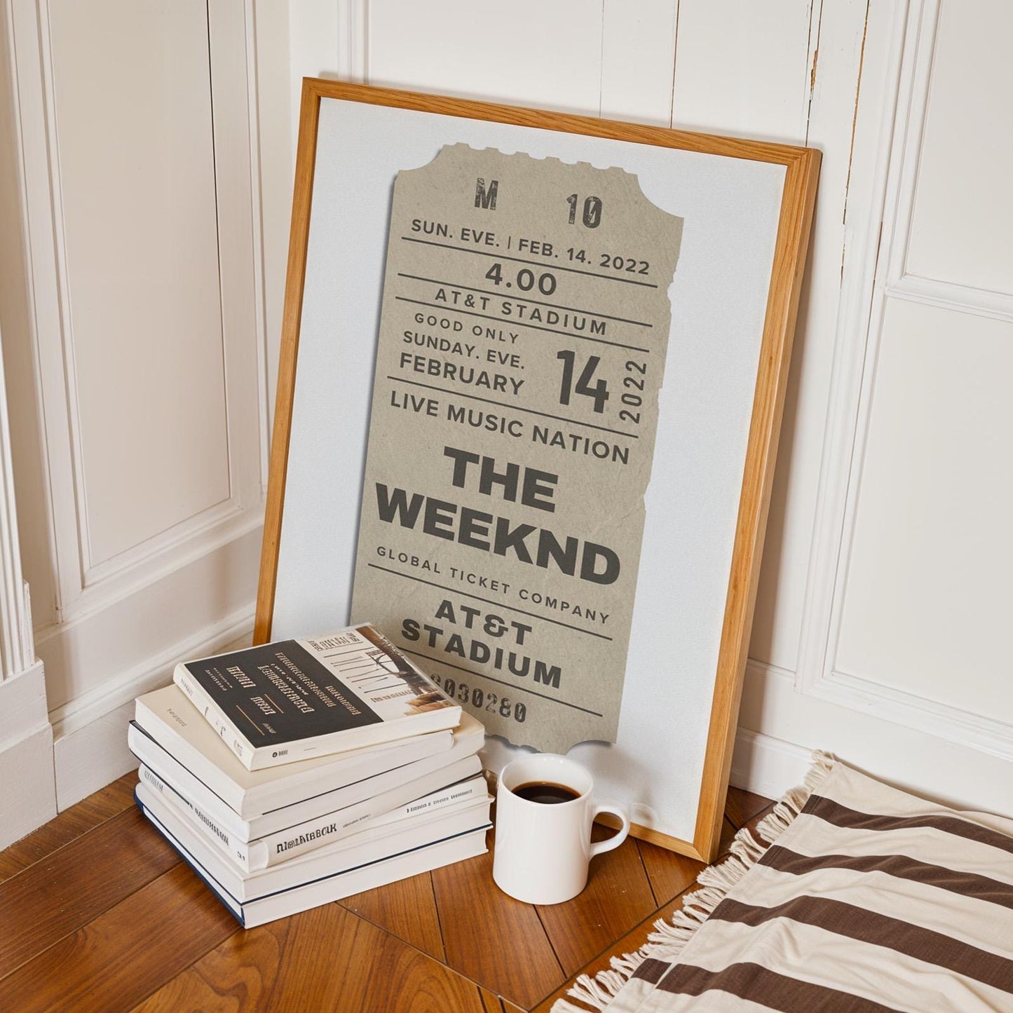Cream-toned digital concert ticket file, bespoke single print, ideal for framing and display.