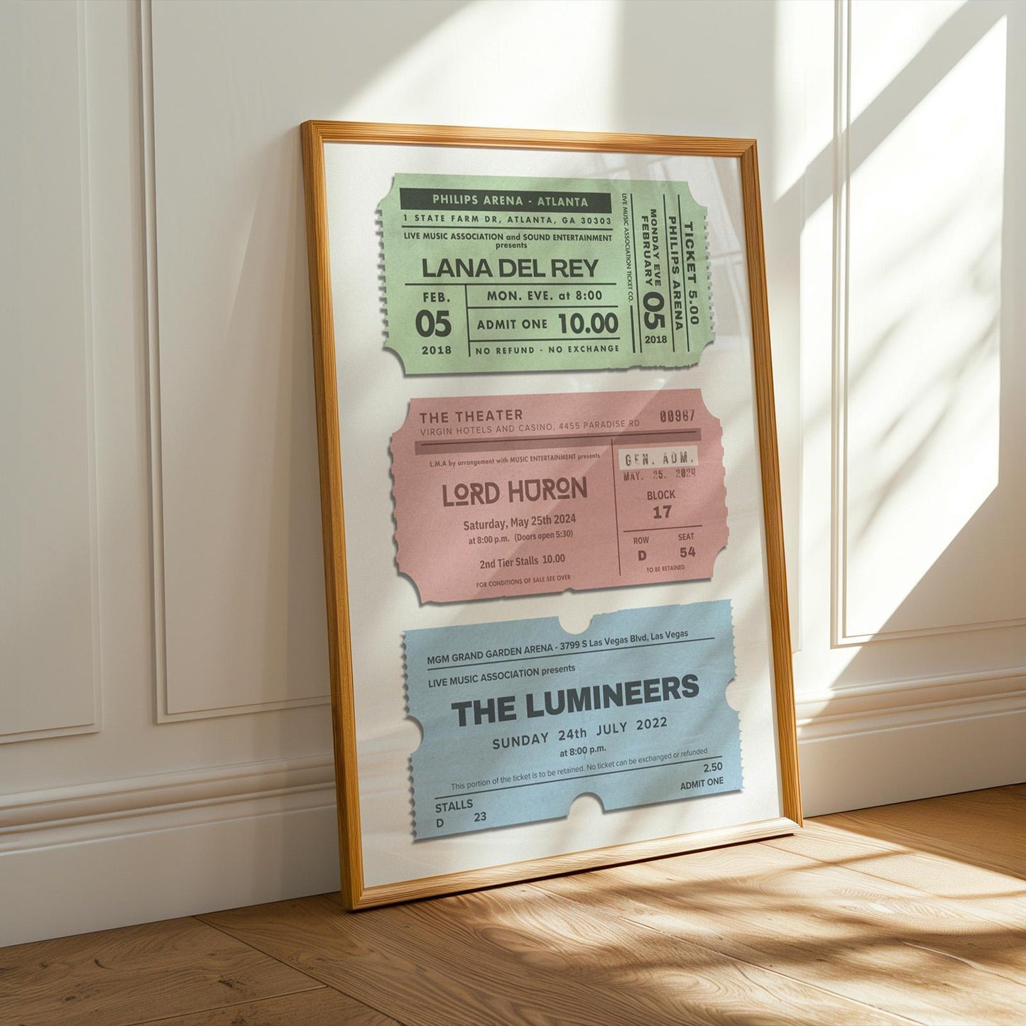 Downloadable digital vintage concert ticket print, customizable with your gig and festival memories, ideal gift.