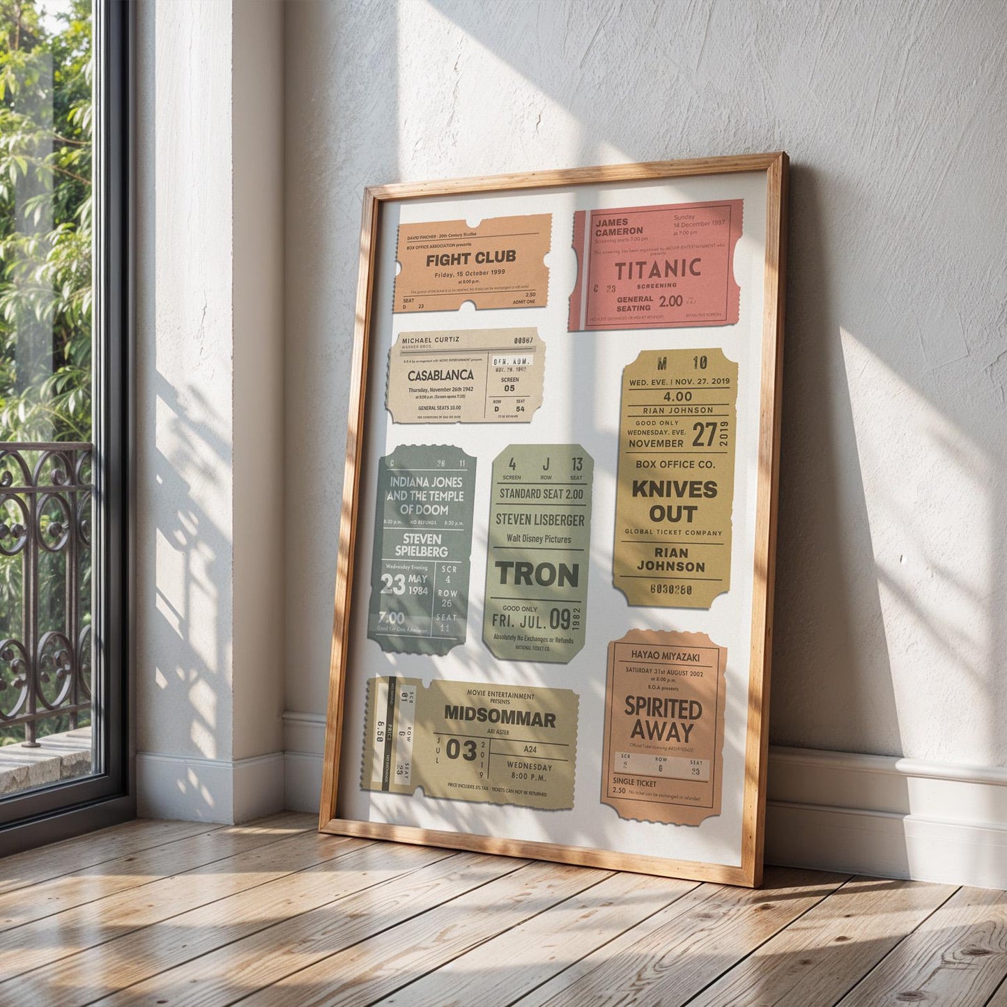 Custom vintage movie theatre ticket stubs print, great nostalgic gift for cinema buffs and blockbuster fans. unique keepsake