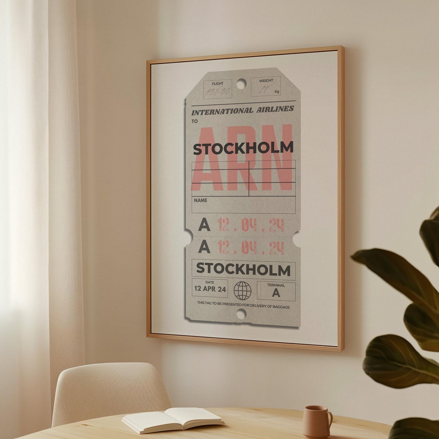 Custom printable neutral flight tags traveller print, perfect for holiday gifts and nostalgic airport moments.
