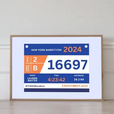 Instant download digital marathon bib print with runner name, event date, and time. Perfect personalized runner gift.