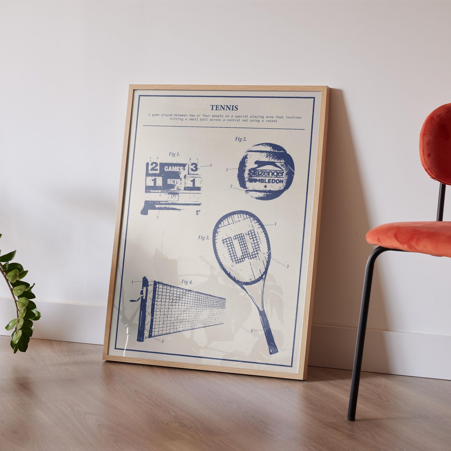 Printable tennis patent-style poster featuring technical gear sketches, ideal for tennis-themed décor.