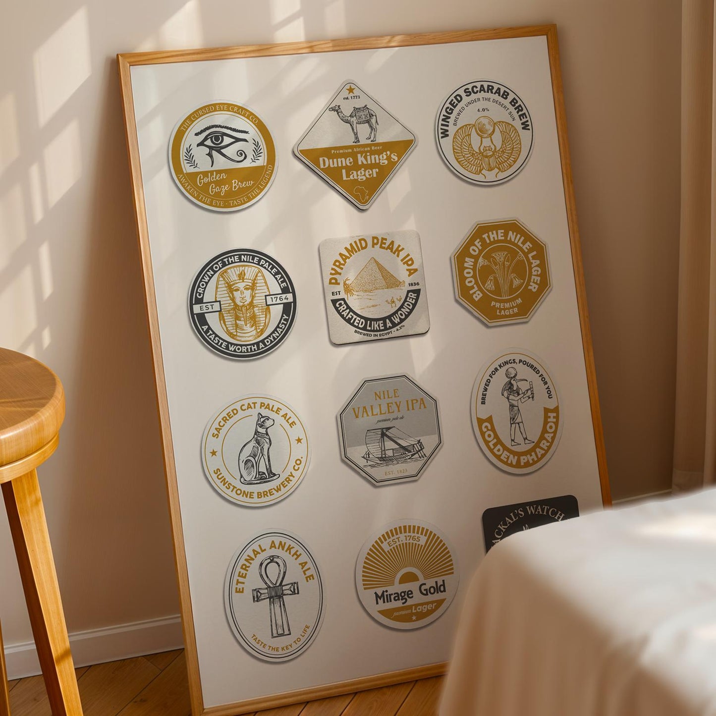Egyptian unique pub travel art with Cairo, scarab and ancient symbols. Ideal pint gift for travellers and beer lovers.