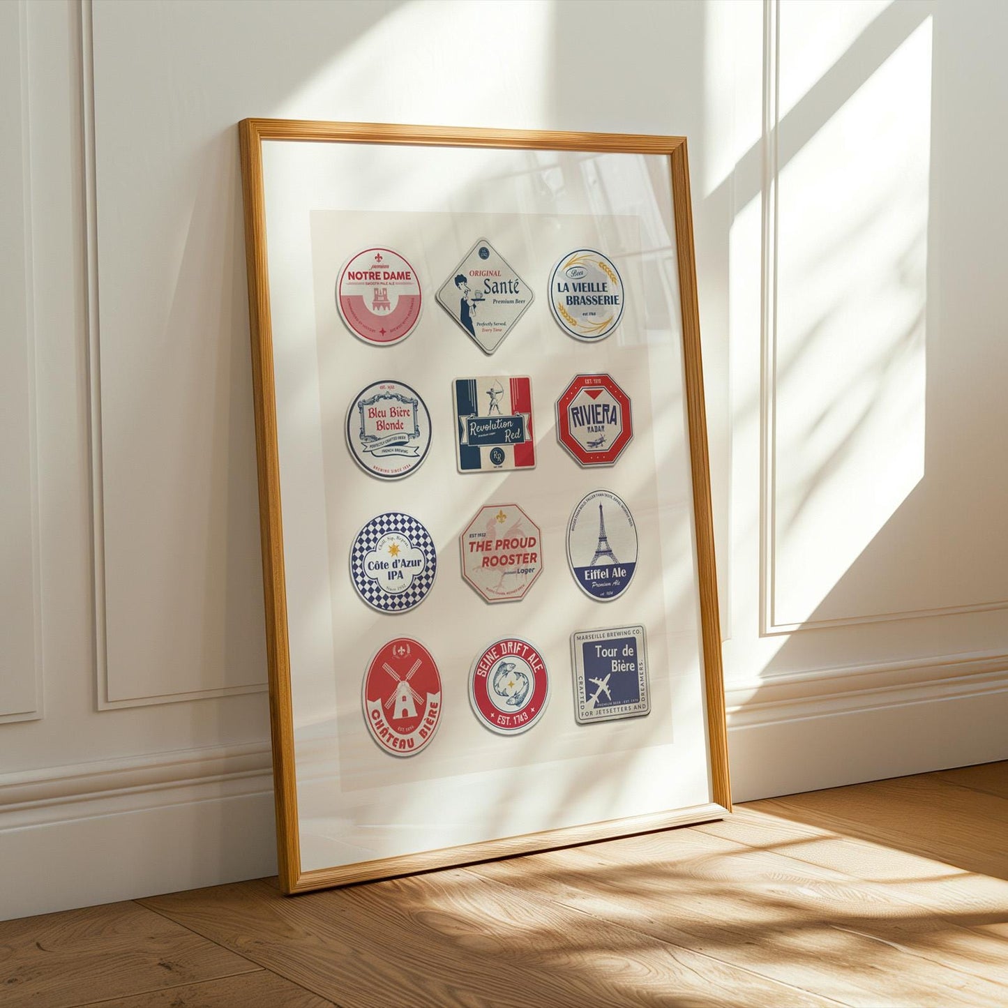 Digital paris wall art with iconic scenes, great pub dad gift and holiday art for office or kitchen.