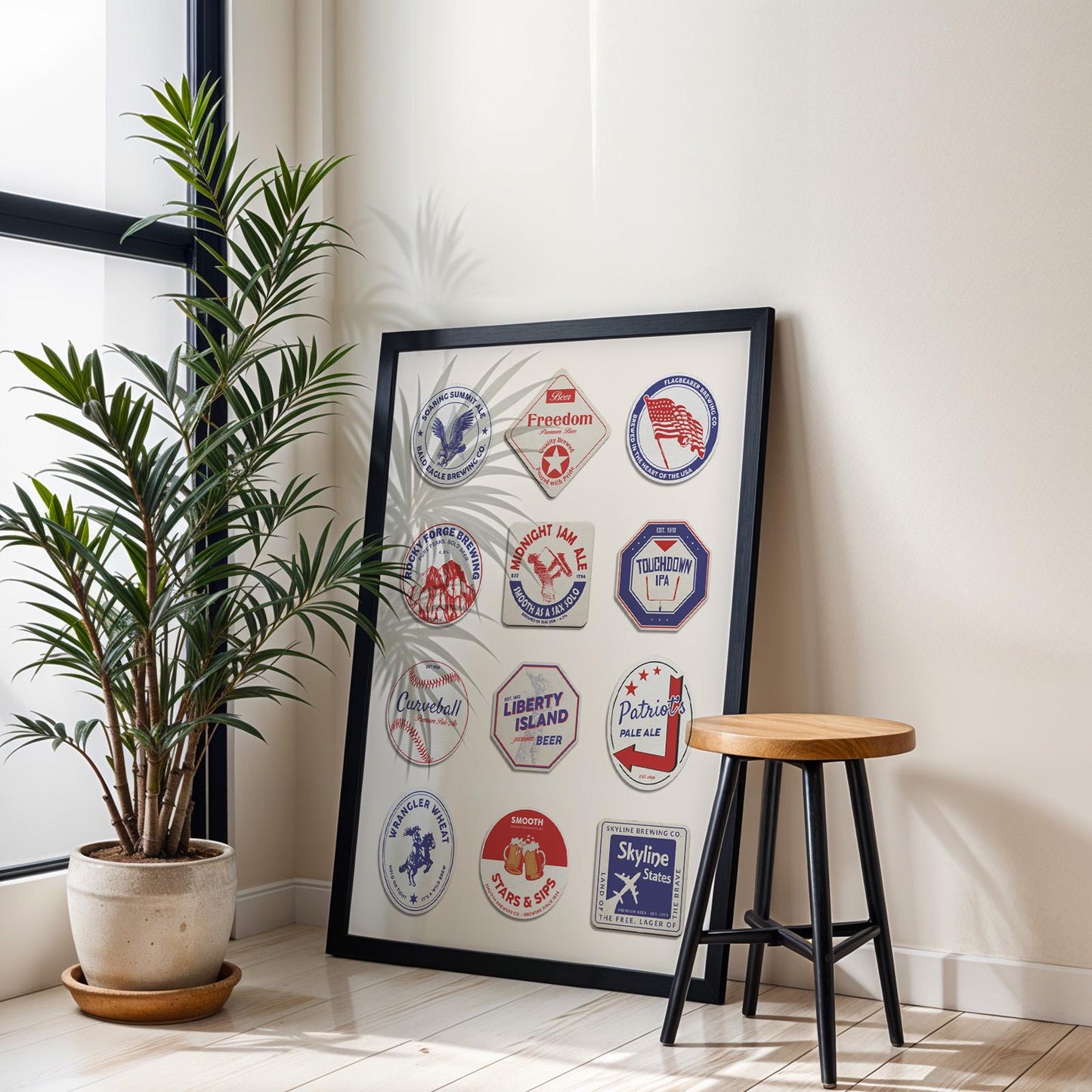 America travel print digital printable featuring NYC, Las Vegas, craft beer culture. Perfect pub gift for travellers and holidays.