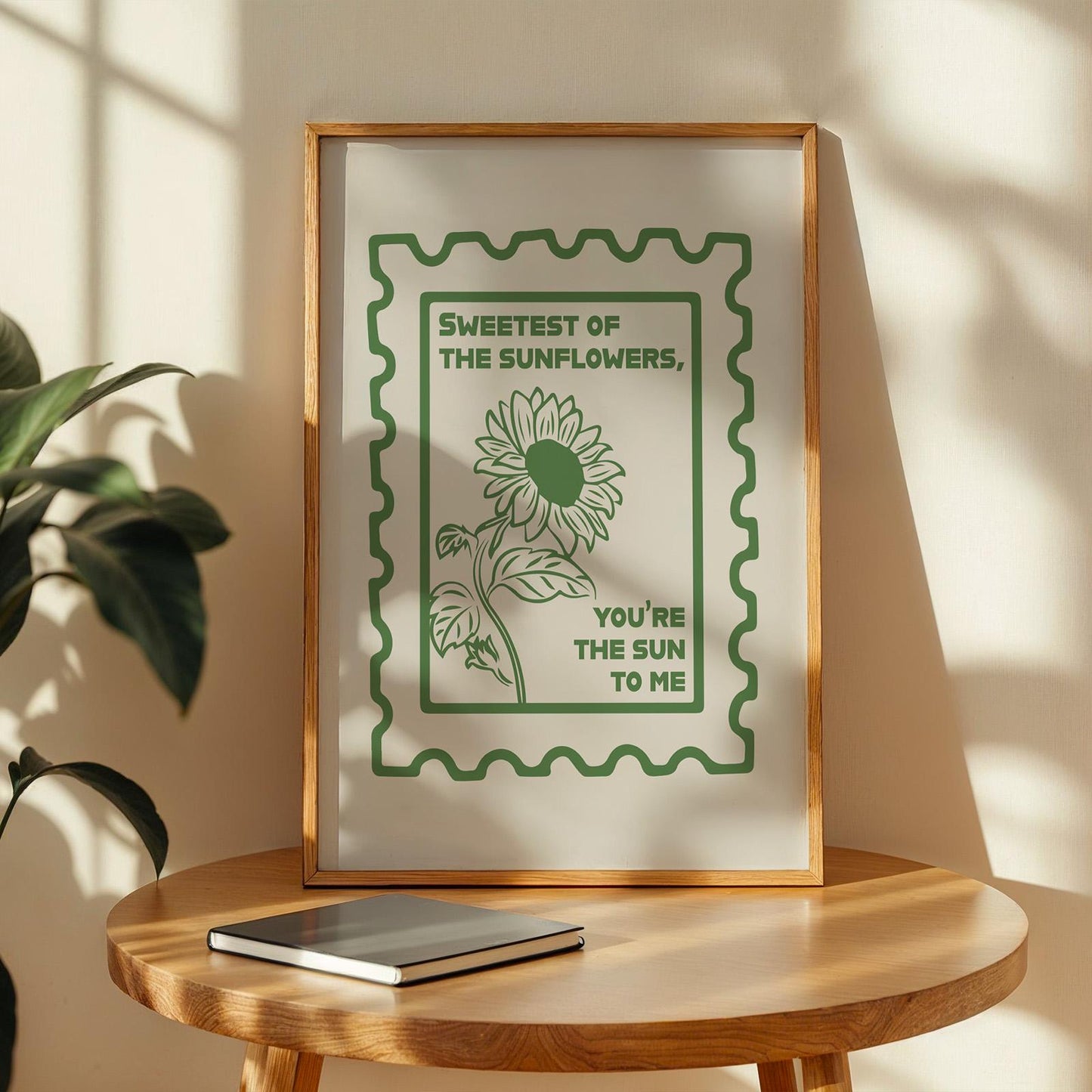 Quick digital file green rodeo lyric poster with sunflower and stamped edge, perfect for country decor.
