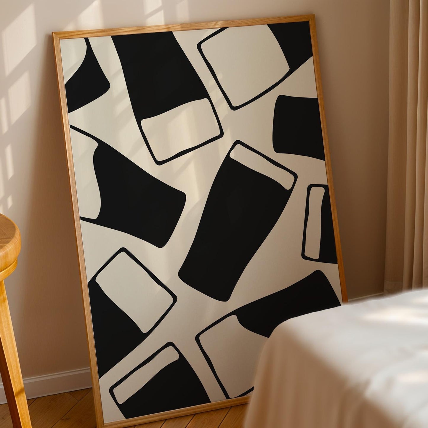 Stylish black and white beer glass pattern print, great for modern home bar decor and gifts. Large Poster on Floor in bedroom.