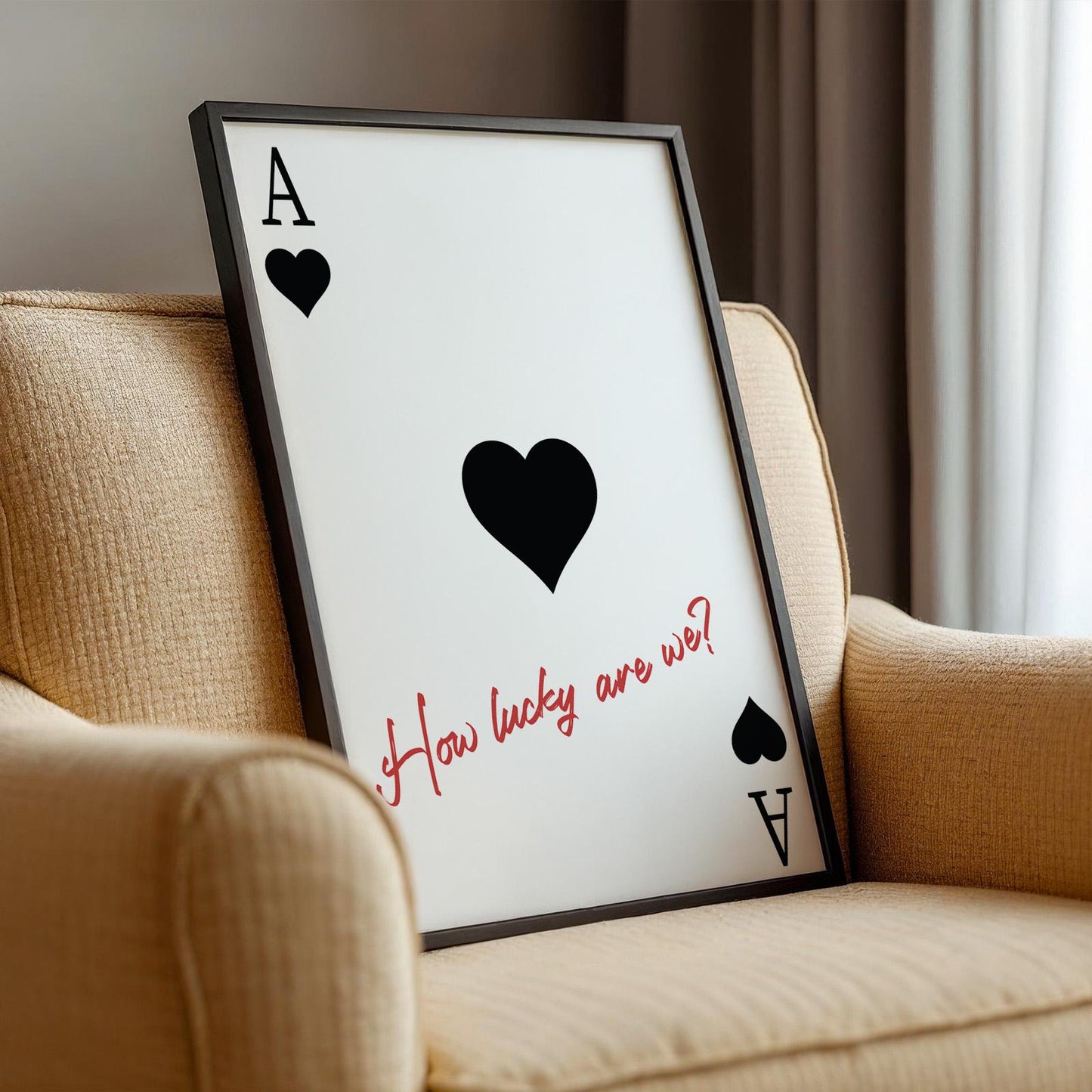 Lucky Ace Of Hearts Card Poster Rustic black with bold red handwritten text and soft black hearts a perfect romantic gift for rodeo lovers