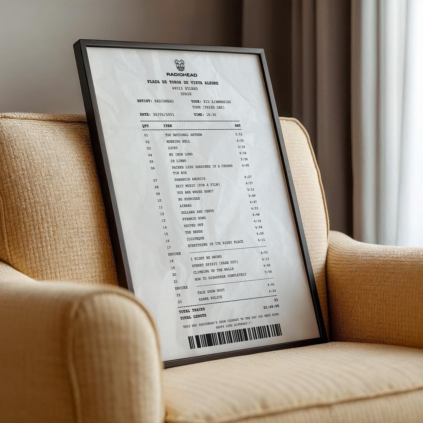 Custom music receipt print digital file version perfect for music lovers and instant concert gift