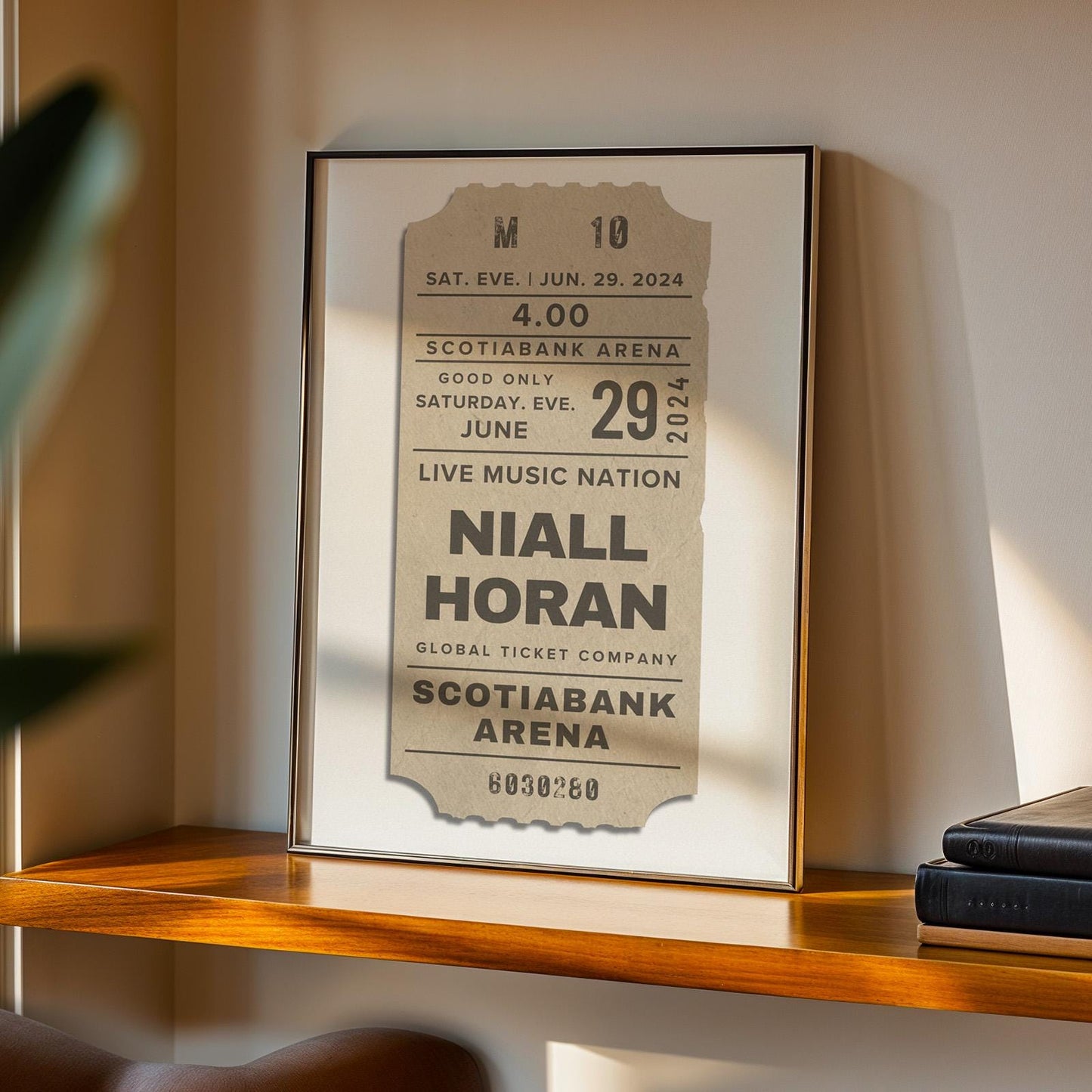 Beige digital concert ticket download, vintage-style custom file for thoughtful gifting.