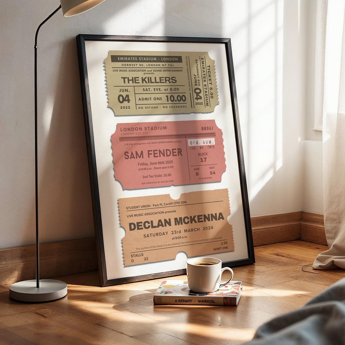 Personalized digital vintage concert ticket stubs, perfect music memory keepsake for festival and gig lovers.
