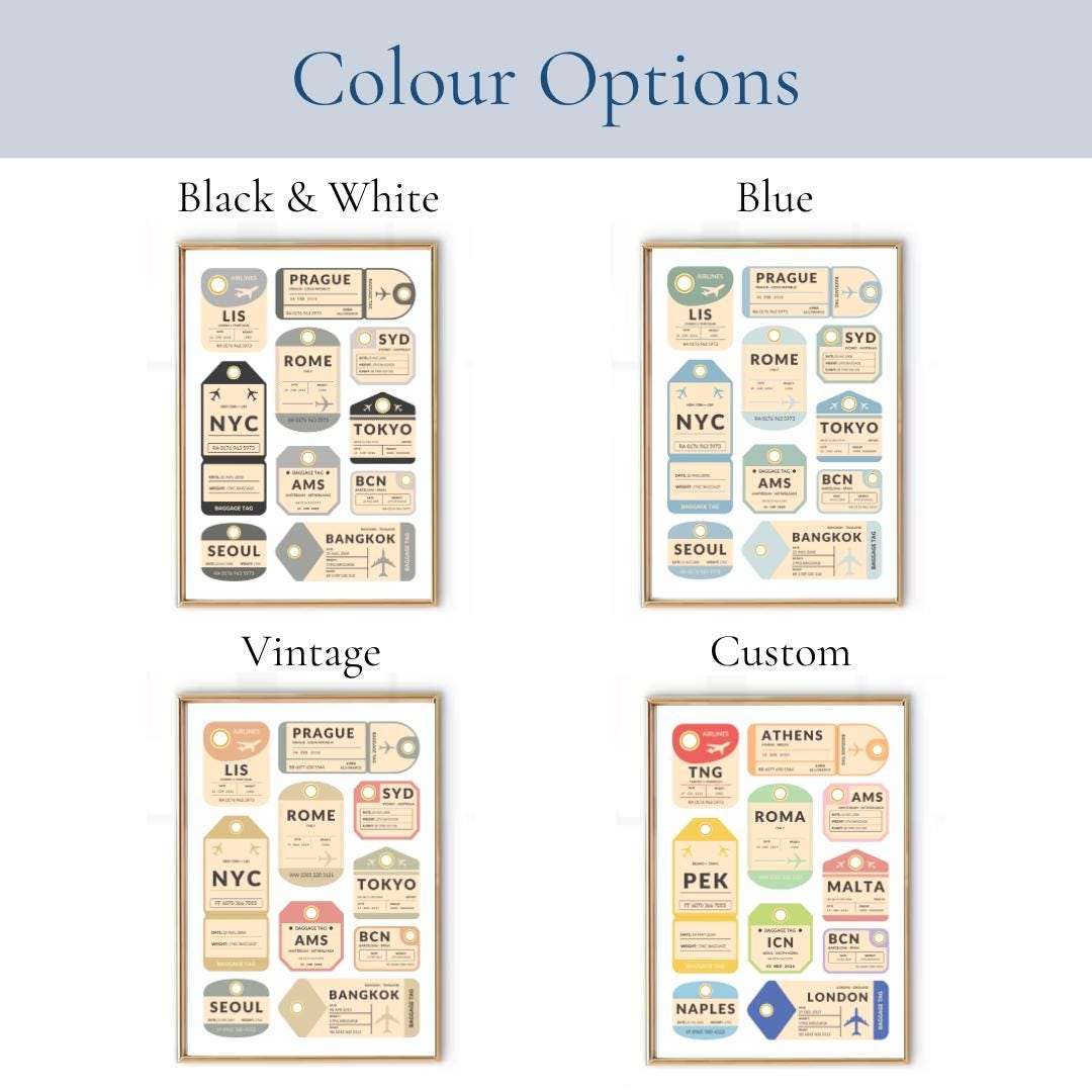 Unique travel gift idea comes in black and white, blue, vintage or custom colour options for your unique print