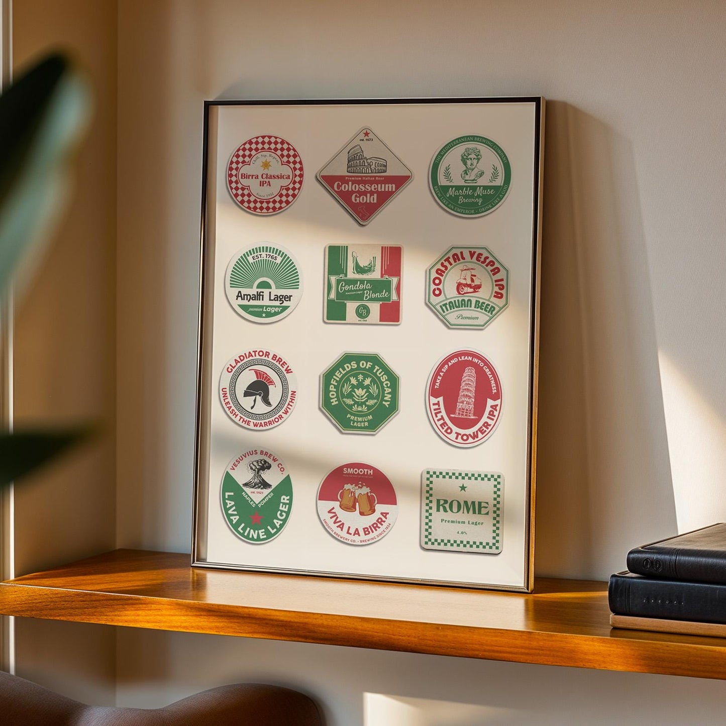 Travel-inspired digital Italy coaster print with Tuscany hills, Rome, and Florence. perfect gift for dads and travellers.