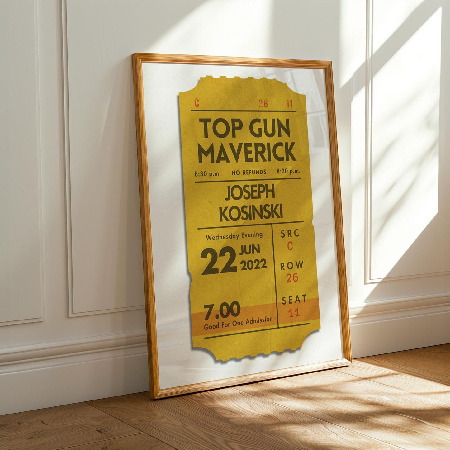 custom for your favourites. yellow retro style cinema pass for you favourite movie