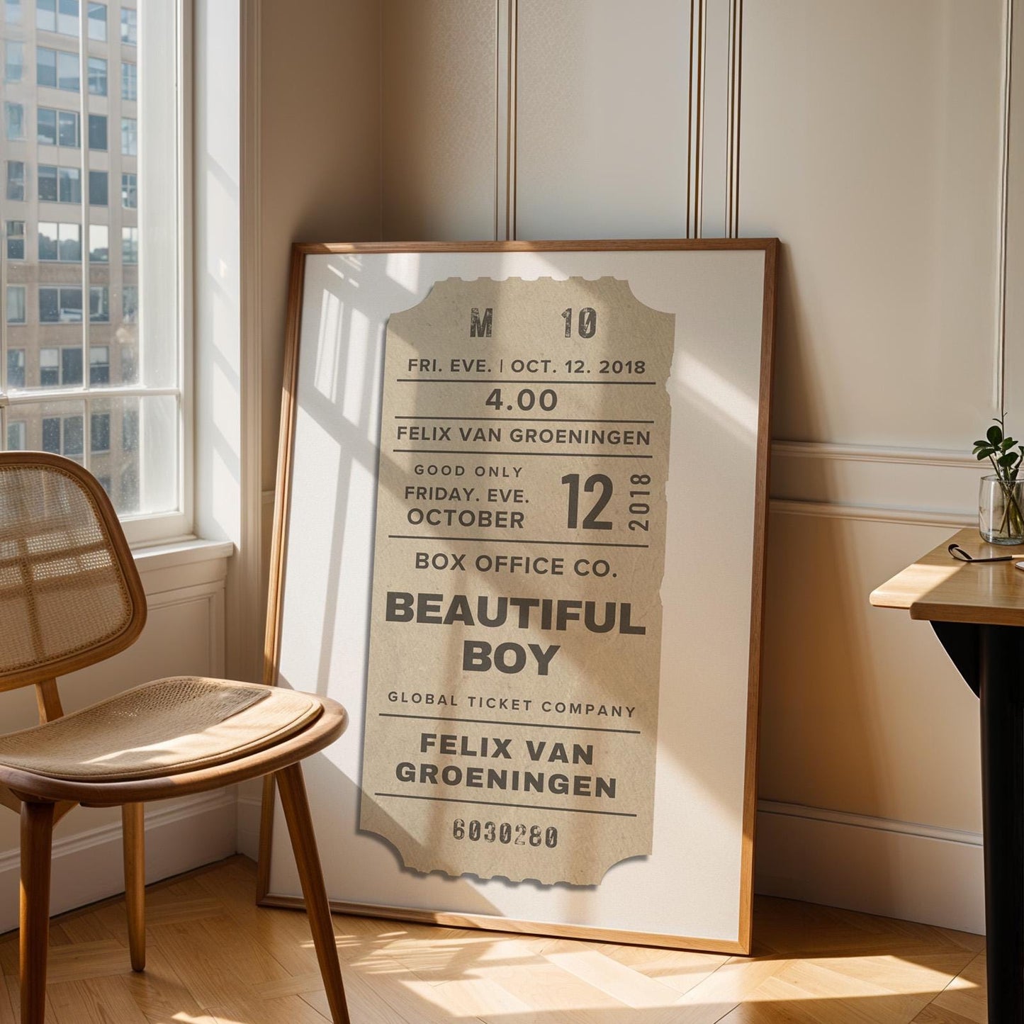 home hallway with beige minimalist retro decor poster