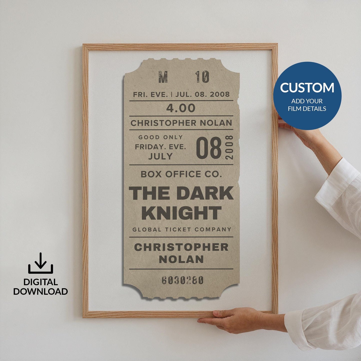 printable art for films lovers. simple framed on wall being held up
