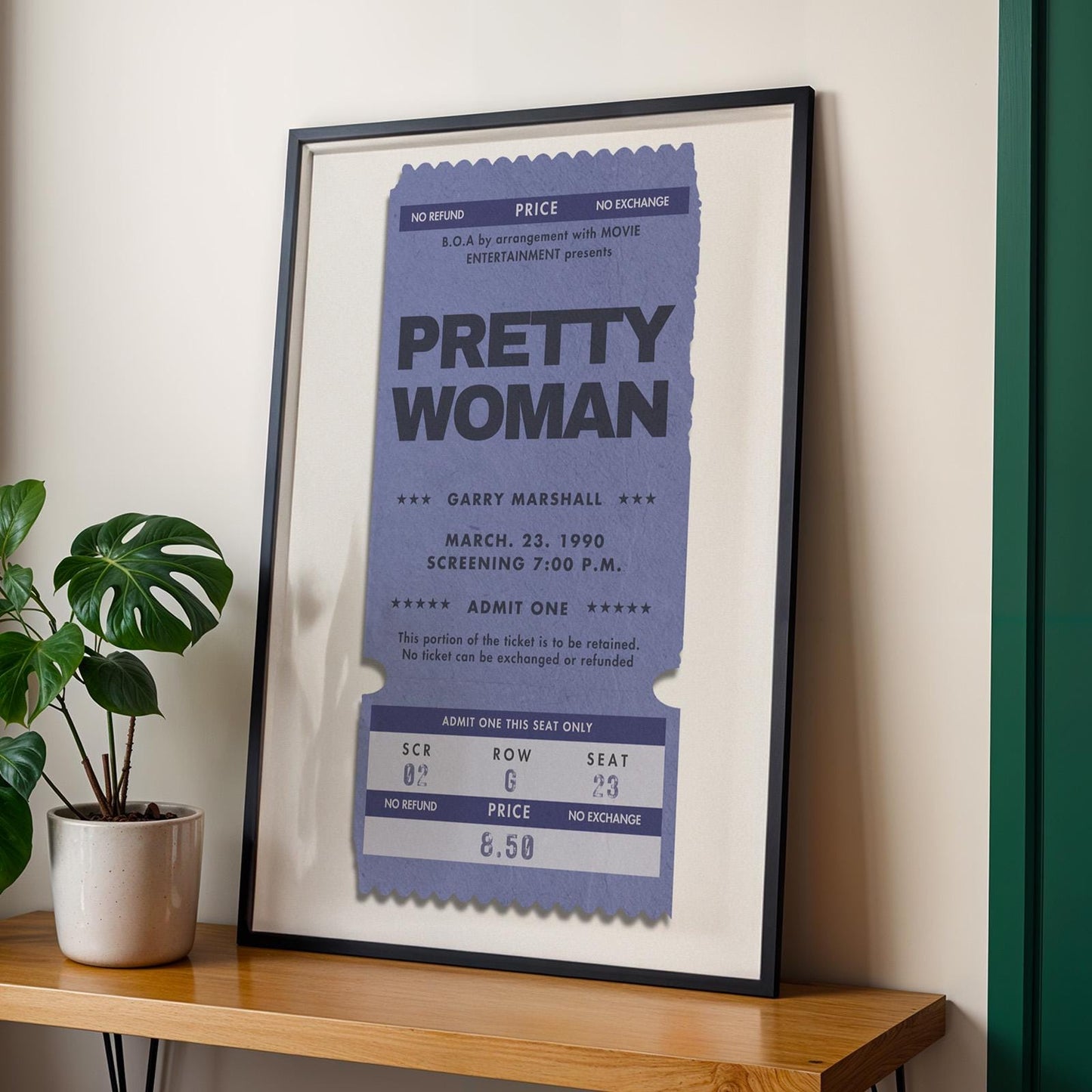 printable custom wall art for movie lovers. frame option leaning on wall in office
