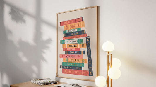 custom book stack poster in frame