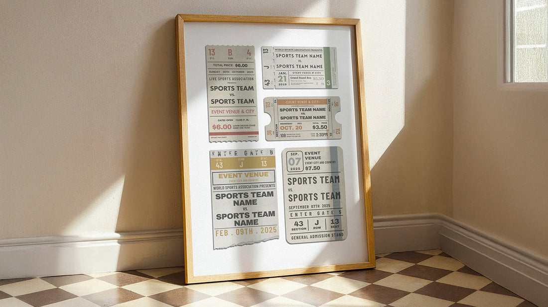custom sport ticket poster against wall