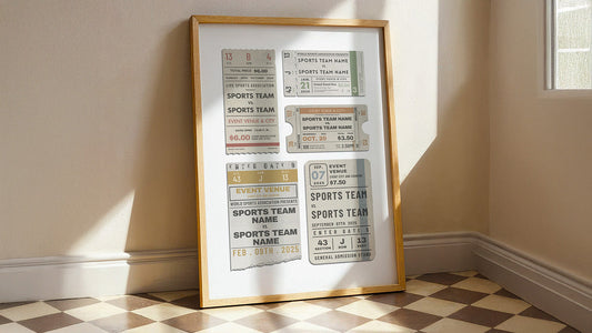 custom sport ticket poster against wall