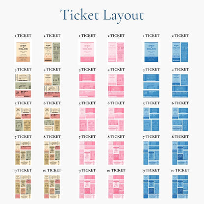 An infographic showing what each poster option looks like in each colour scheme with 1-10 ticket options to tailor your poster to your events and colour preference.