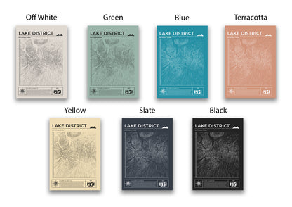 Lake District natural terrain artwork framed, leaning subtly on shelf, ideal hiking gift. Available in many colours.