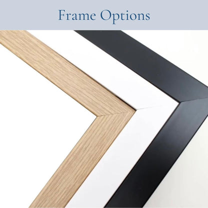 The frame options for the poster are Oak, White and Black in sizes A4 and A3.