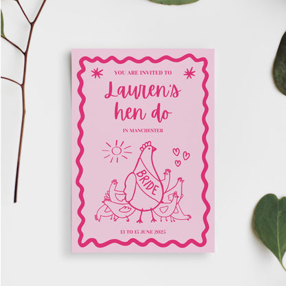 A digital Hen Do Invite Proposal Card. Fully Customisable and custom to you event. All you need is canva to pick your text, colours and style. Perfect for Hen do Hens Party Bridal Invitations.