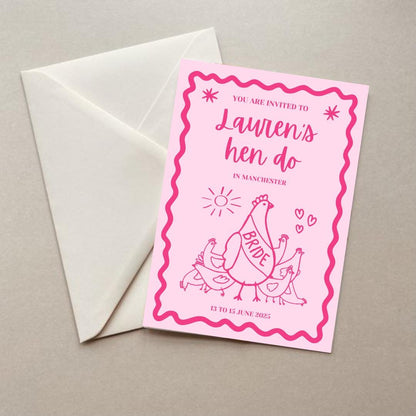 A digital Hen Do Invite Proposal Card. Fully Customisable and custom to you event. All you need is canva to pick your text, colours and style. Perfect for Hen do Hens Party Bridal Invitations.