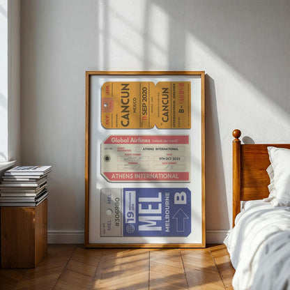 A custom personalized vintage luggage tag poster. A retro print for travel lovers friends family girlfriend boyfriend mum dad or sister brother gift present idea.