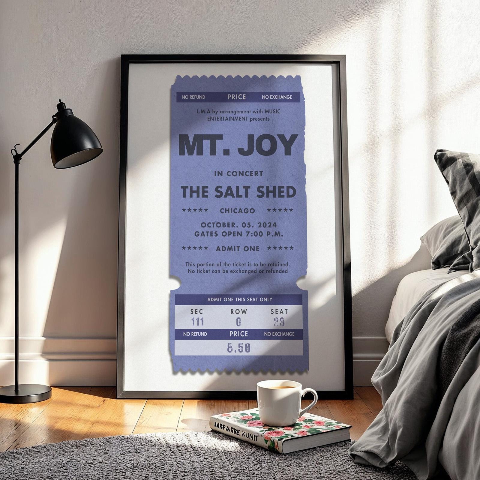 A Blue vintage retro concert ticket stub with custom personalized text for concert gigs bands artists and raves. Perfect for friends family boyfriend girlfriend gift present idea.