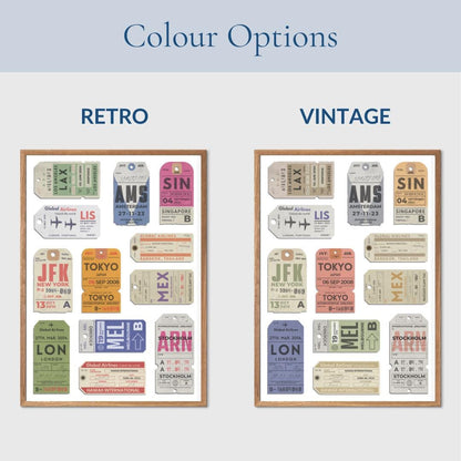 A custom personalized vintage luggage tag poster. A retro print for travel lovers friends family girlfriend boyfriend mum dad or sister brother gift present idea.