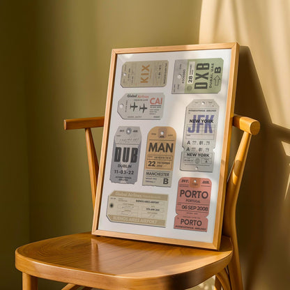 A custom personalized vintage luggage tag poster. A retro print for travel lovers friends family girlfriend boyfriend mum dad or sister brother gift present idea.