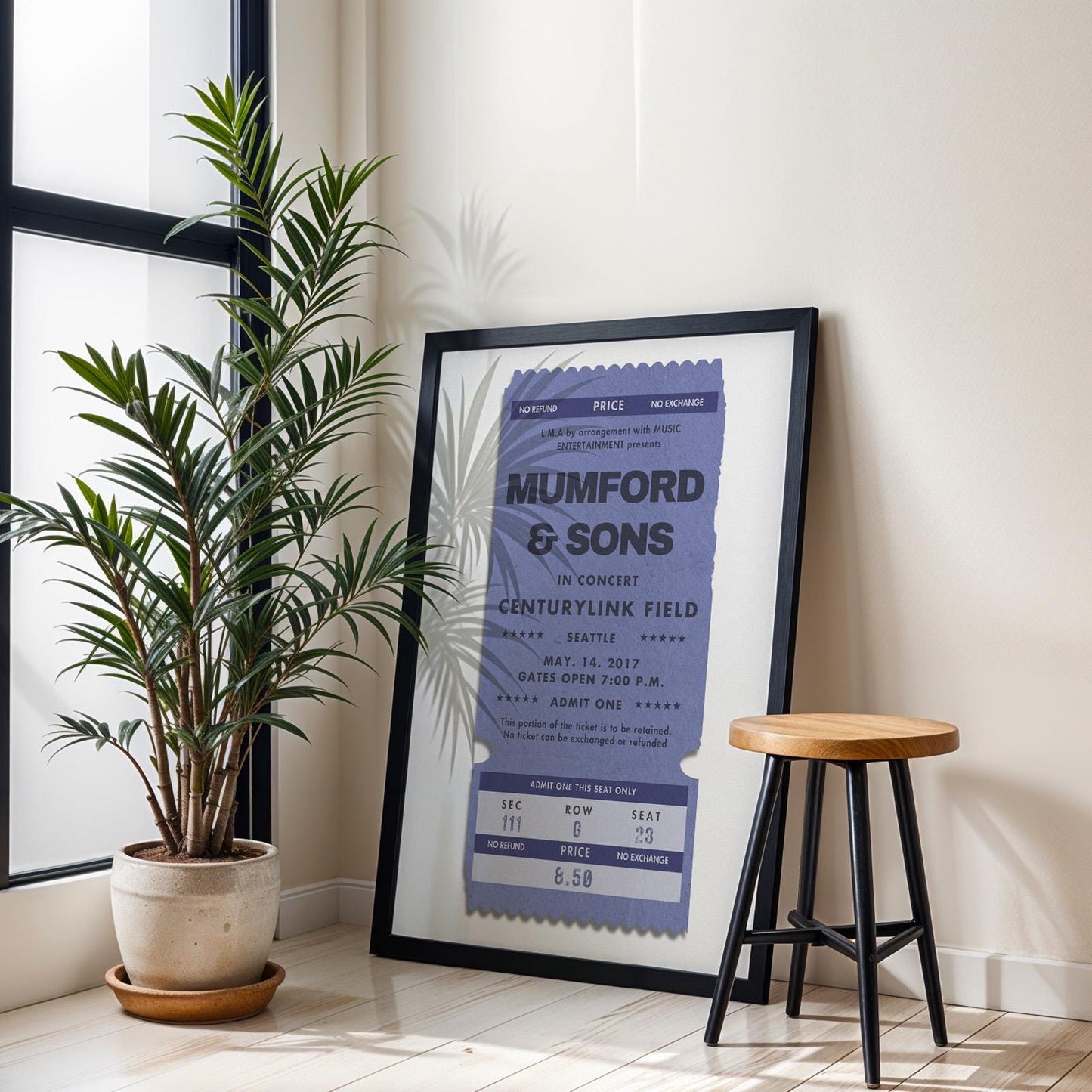 A Blue vintage retro concert ticket stub with custom personalized text for concert gigs bands artists and raves. Perfect for friends family boyfriend girlfriend gift present idea.