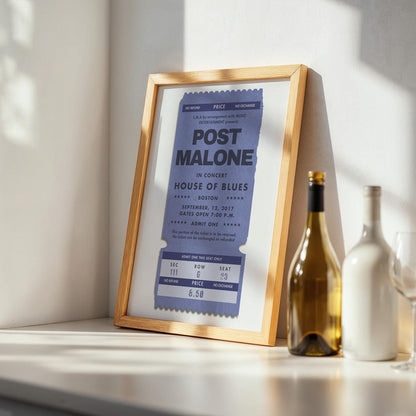 A Blue vintage retro concert ticket stub with custom personalized text for concert gigs bands artists and raves. Perfect for friends family boyfriend girlfriend gift present idea.