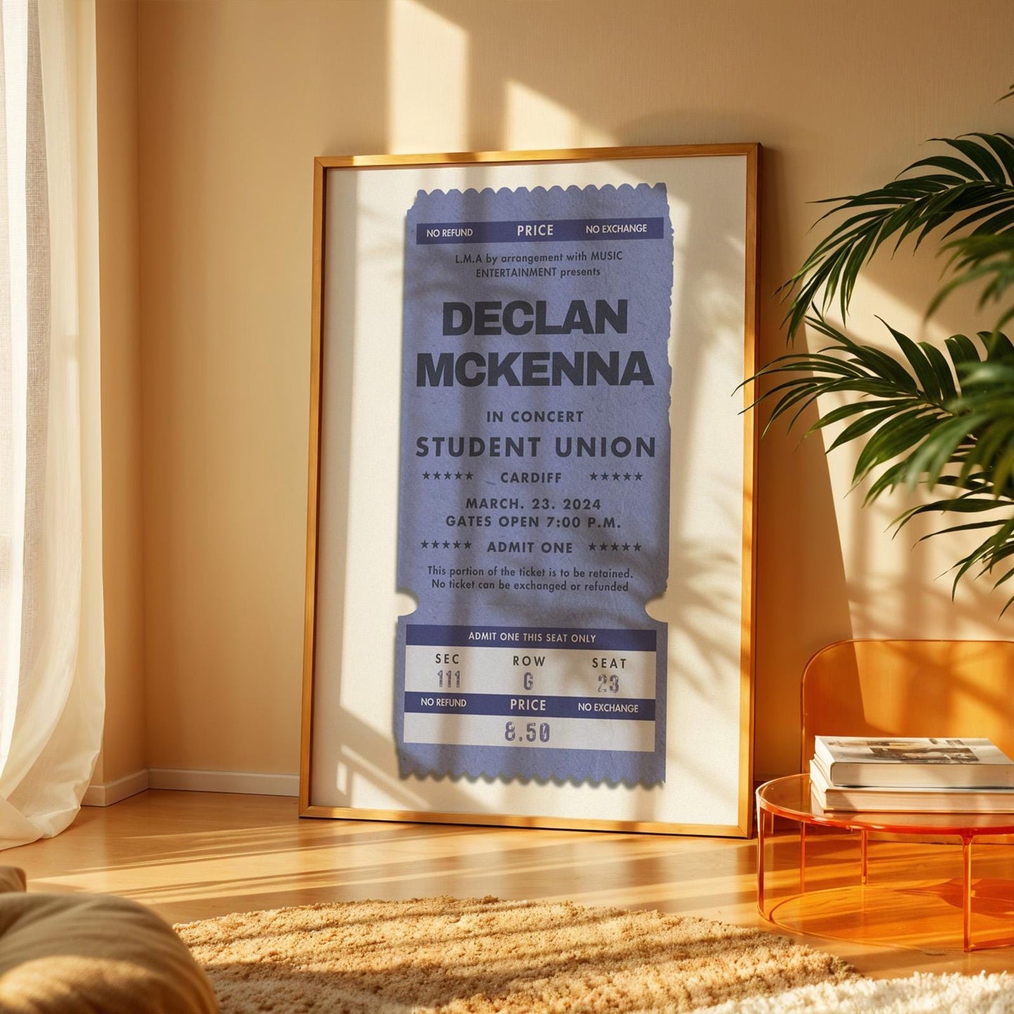 A Blue vintage retro concert ticket stub with custom personalized text for concert gigs bands artists and raves. Perfect for friends family boyfriend girlfriend gift present idea.