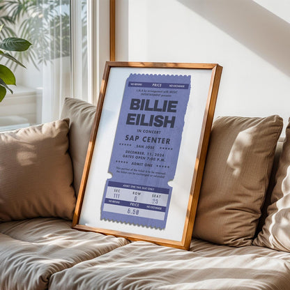 A Blue vintage retro concert ticket stub with custom personalized text for concert gigs bands artists and raves. Perfect for friends family boyfriend girlfriend gift present idea.