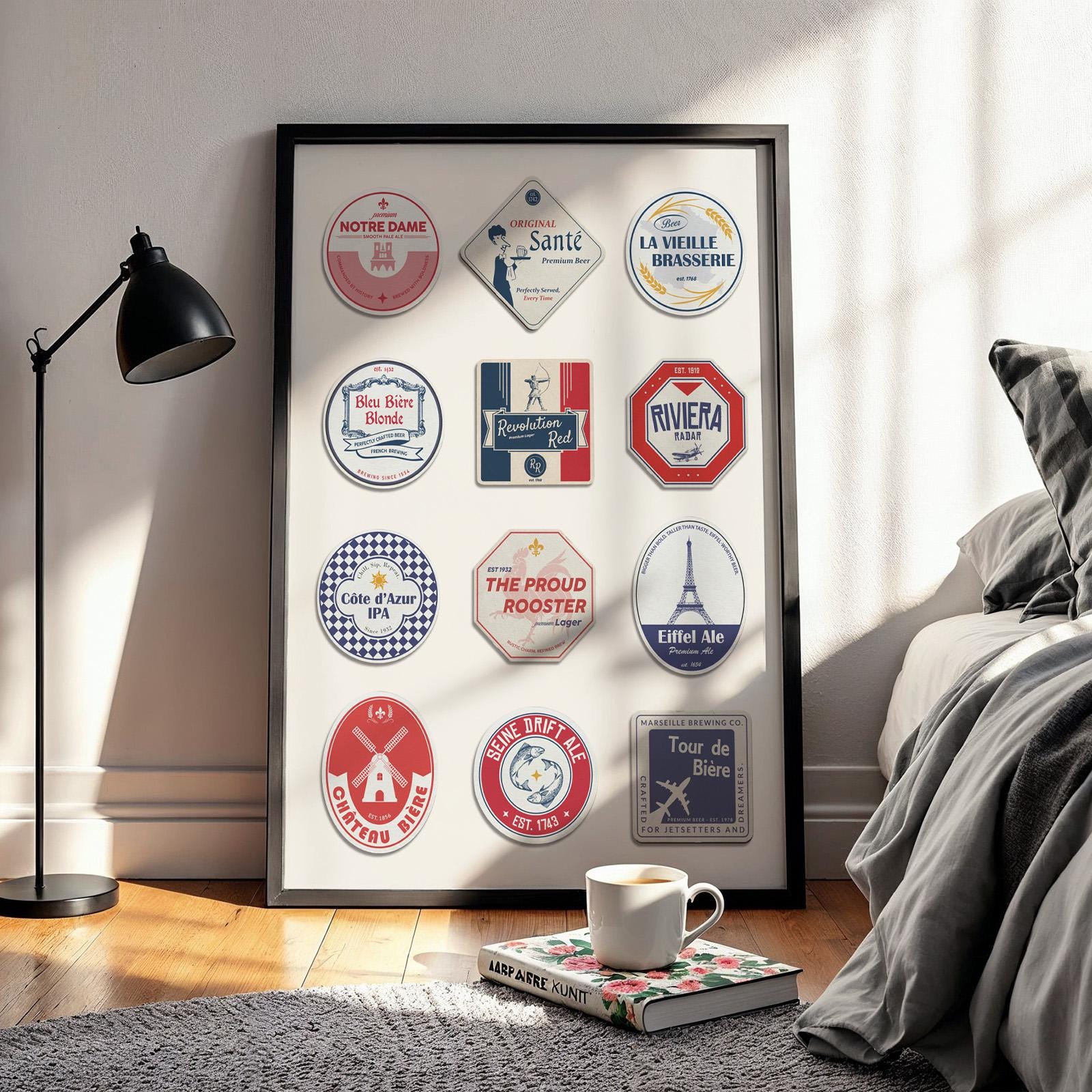 printable Eiffel tower coaster print with Paris traditions, perfect gift for beer lovers and travellers.
