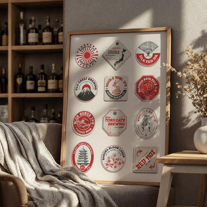 Japan travel beer coaster digital file featuring Mount Fuji, Osaka. Ideal printable gift for pub and holiday décor.