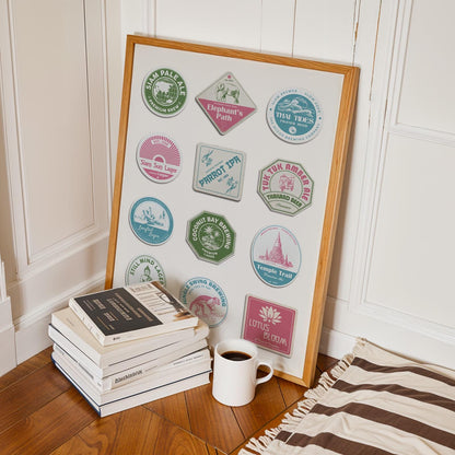 Thailand beer mat framed poster showing iconic cities and beer traditions. Perfect gift for travellers and pubs.
